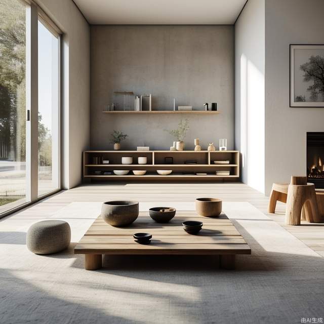 masterpiece,bestquality,ultra-detailed,sitting room,8k,extremely delicate and beautiful,highresolution,ray tracing,(realistic, photorealistic:1.37),professional lighting,photon mapping,radiosity,physically-based rendering,wabisabi style，There are tea sets, cups, and teapots on the table