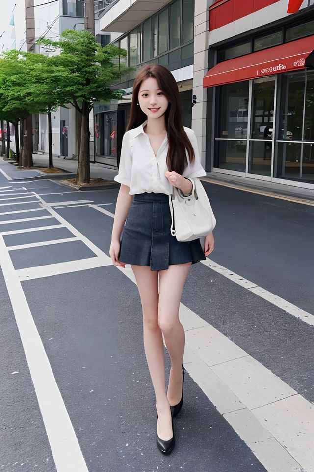 Summer street view, miniskirt, long hair girl, long legs, sasaki haise,