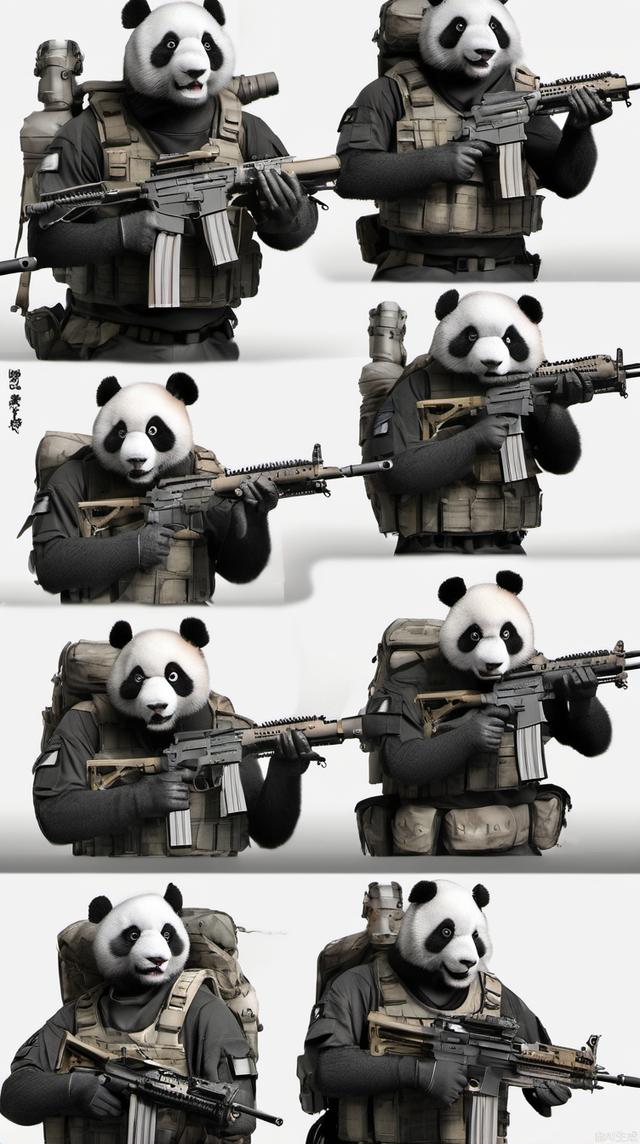 War, smoke, panda special forces, hand-held weapons, heavy armor, battleship, roar, bullet shuttle, high definition 4K, myopia and far virtual, with large aperture, shock, many panda special forces, different positions and postures