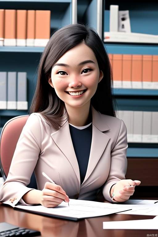 A 28-year-old  woman, a civil servant in the field of financial accounting. smiling
